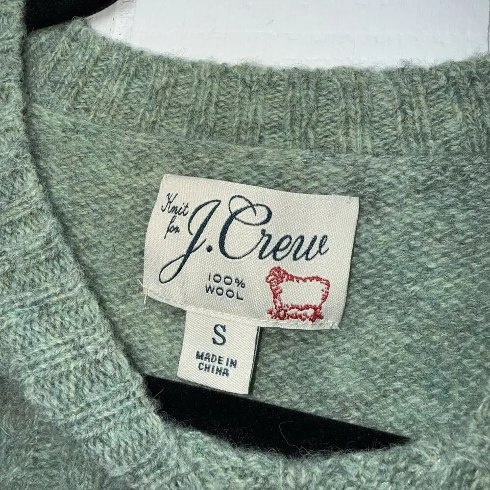 J. Crew Men’s 100% Wool Cable-Knit Crewneck Sweater Fisherman Green Size Small
